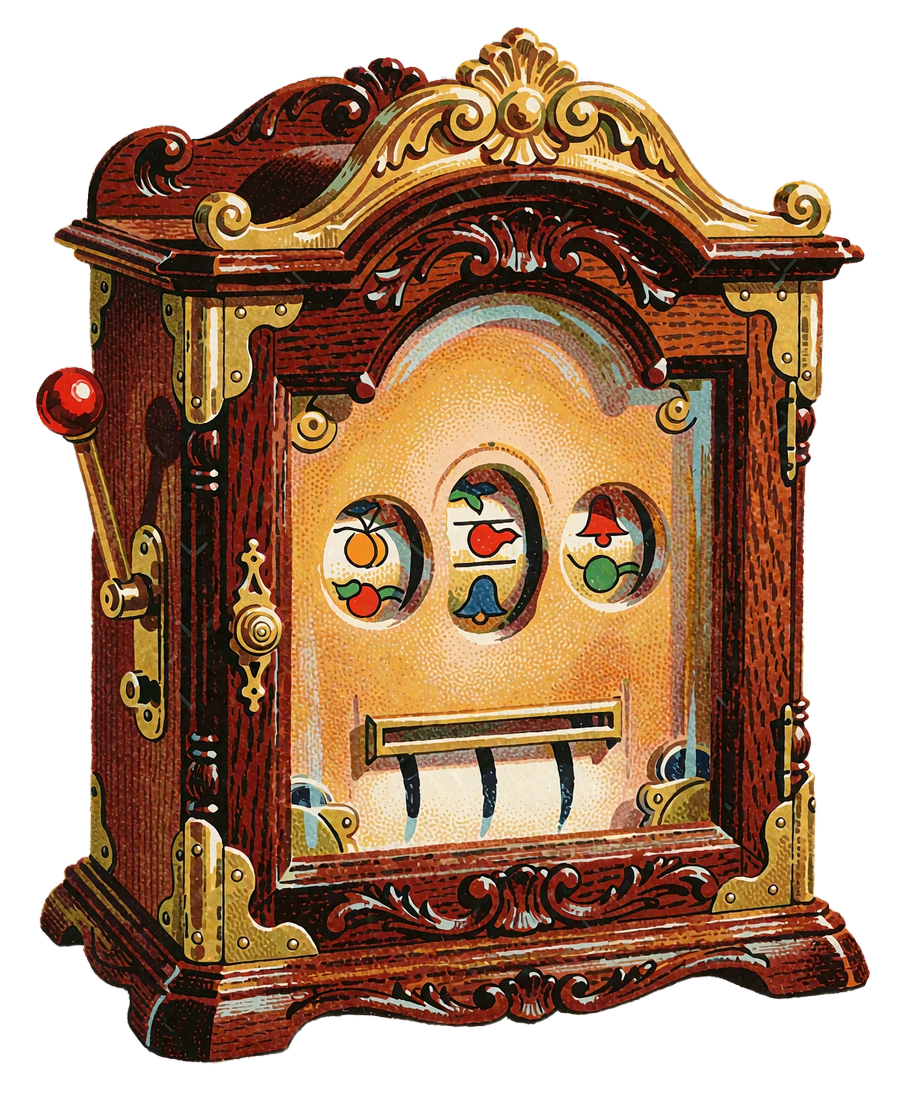 Ornamentowy automat do gry ze złotymi bębnami i mosiężnymi okuciami - ilustracja kategorii slot&oacute;w w kasynie WestAce